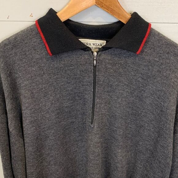 Work Wear vintage look wool blend Men's Gray Half-Zip Sweater - Picture 2 of 8